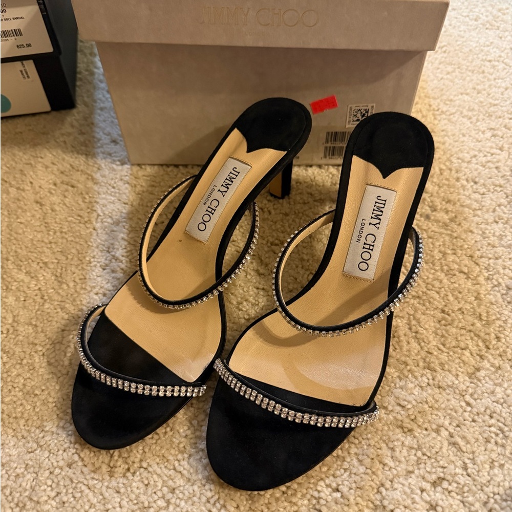 Jimmy Choo Black Heels with Rhinestone Accents